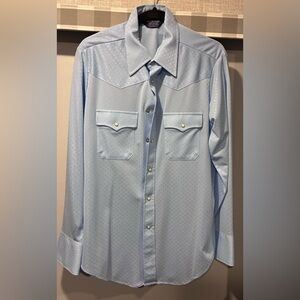 Career Club Slim Fit Mens Large Pearl Snap Western Shirt Blue Disco